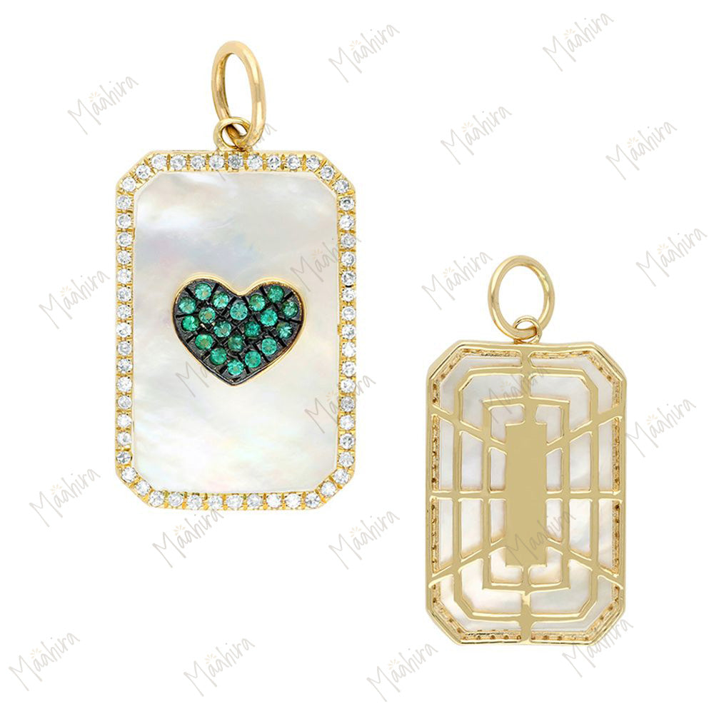 Diamond & Mother Of Pearl / Black Diamond Heart Pendant 24x10mm