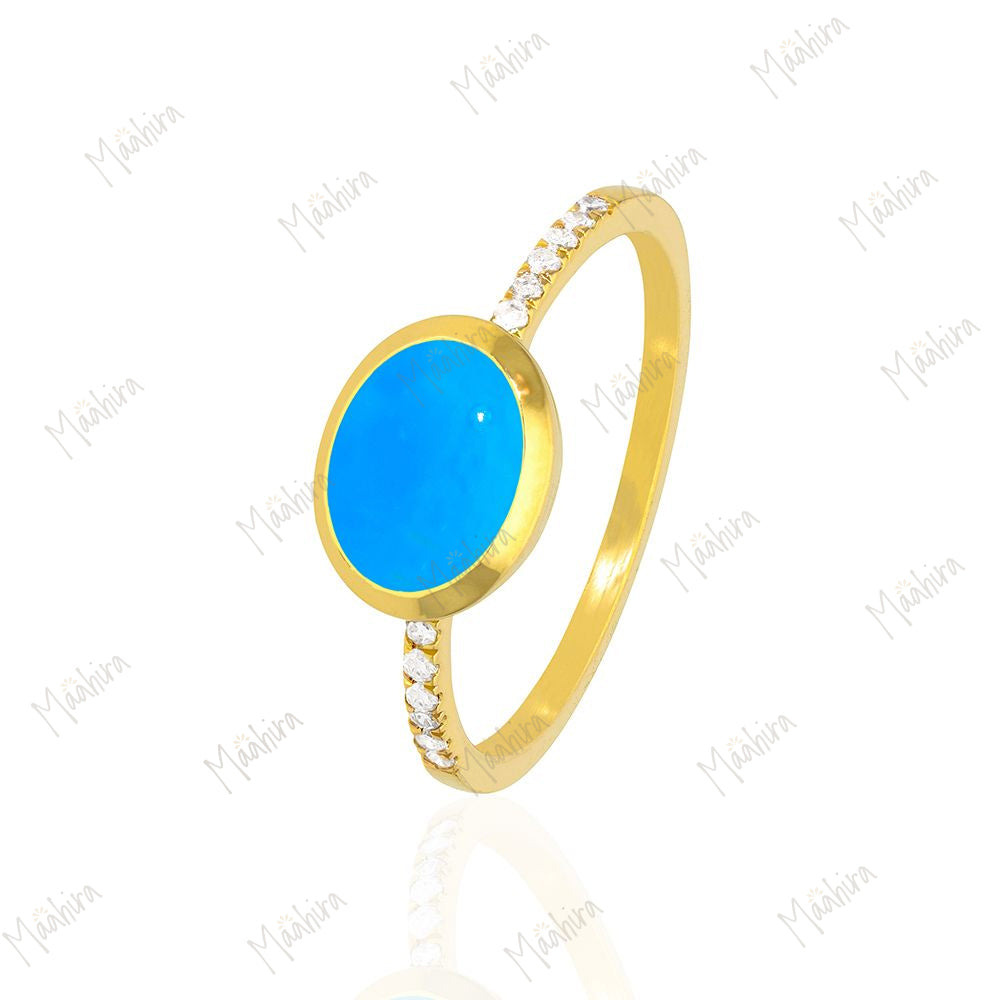 Diamond & 6x8 Oval Cut Turquoise Ring - 5