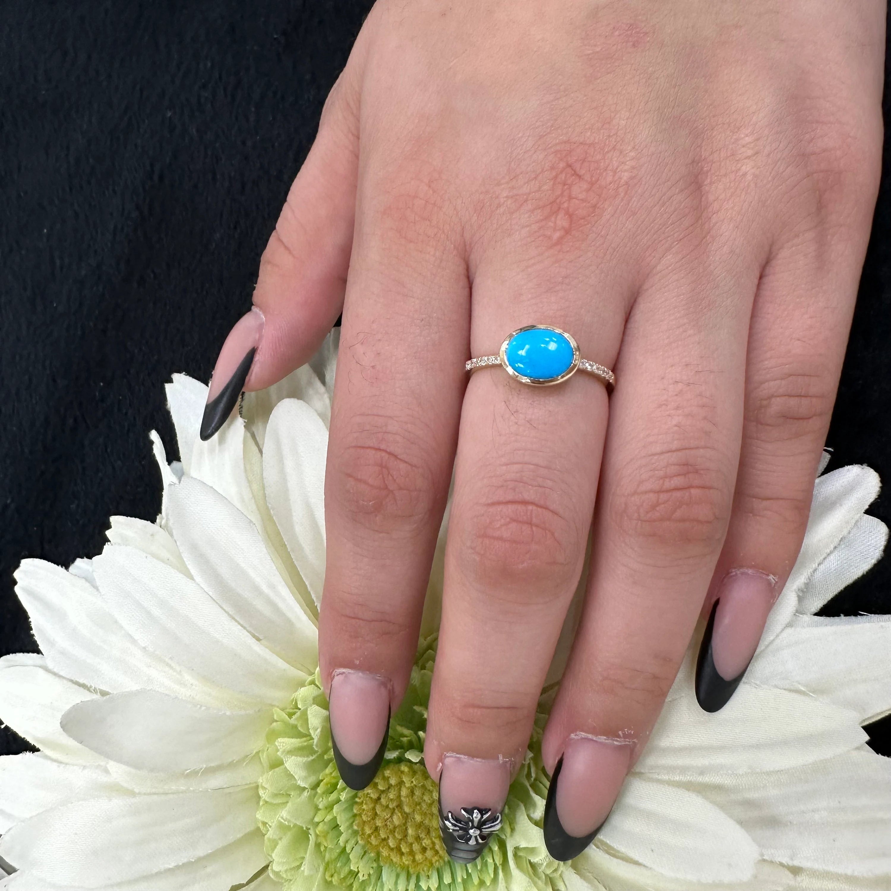 Diamond & 6x8 Oval Cut Turquoise Ring - 5
