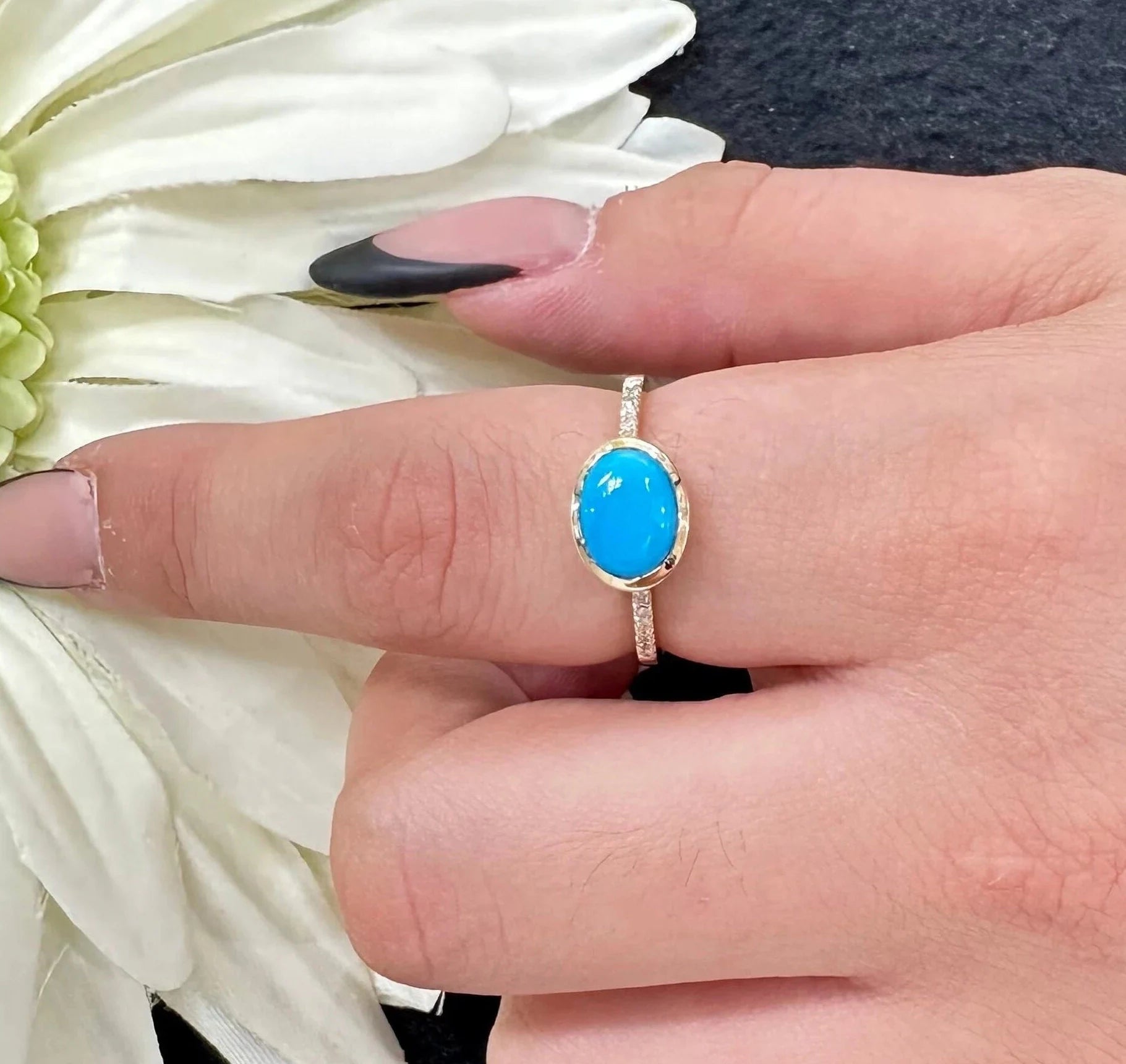 Diamond & 6x8 Oval Cut Turquoise Ring - 5
