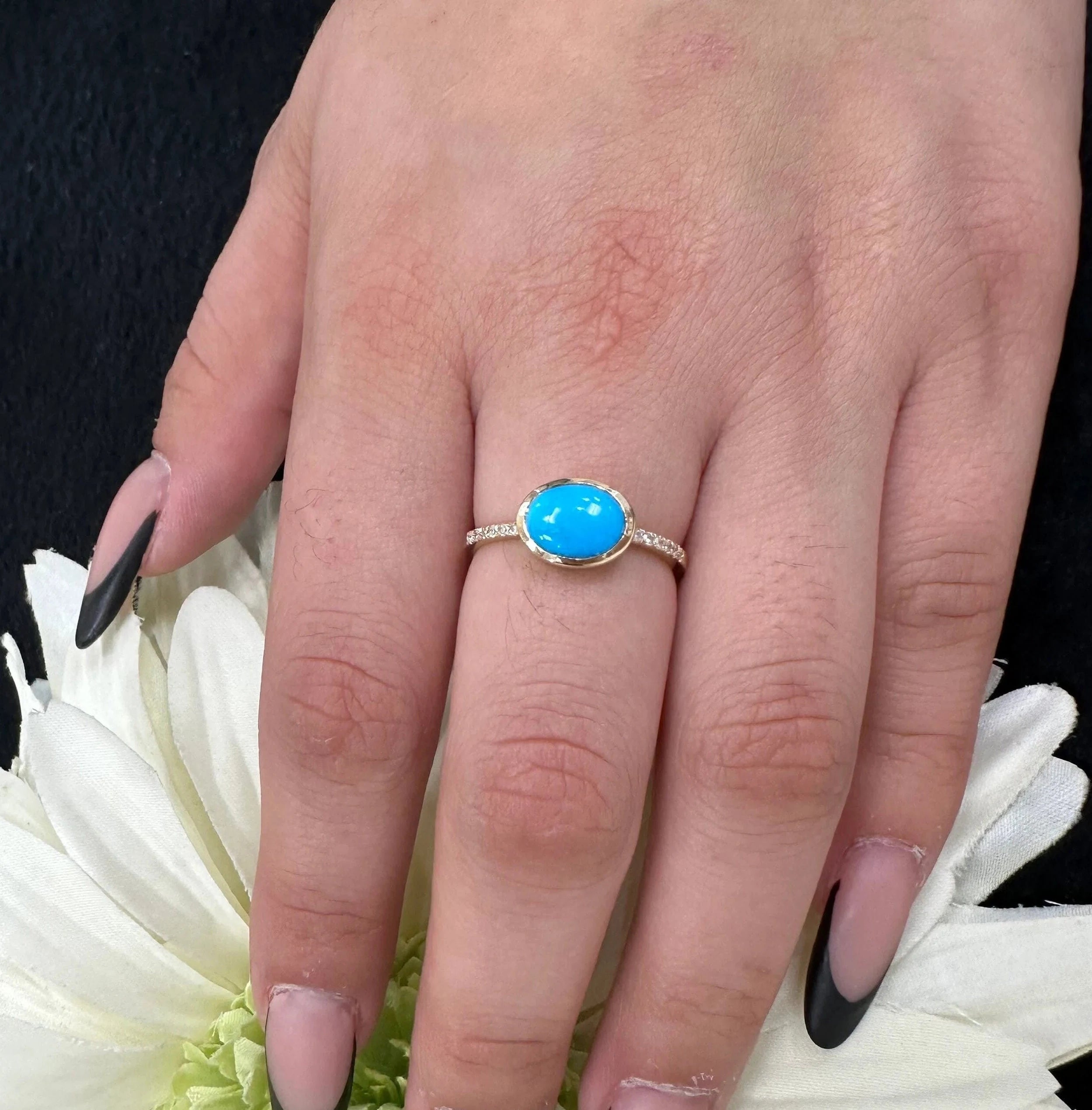 Diamond & 6x8 Oval Cut Turquoise Ring - 5