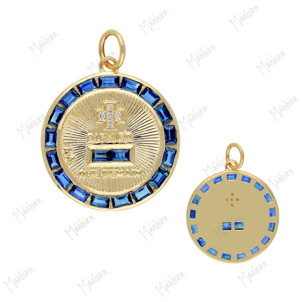 Diamond & Baguette Blue Sapphire Plus Minus Pendant 22mm