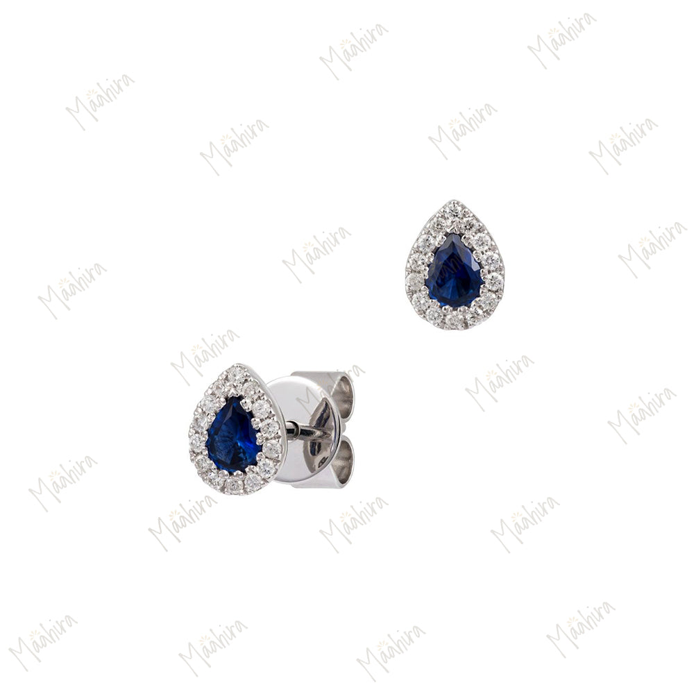 Pear Shape Blue Sapphire And Diamond Studs