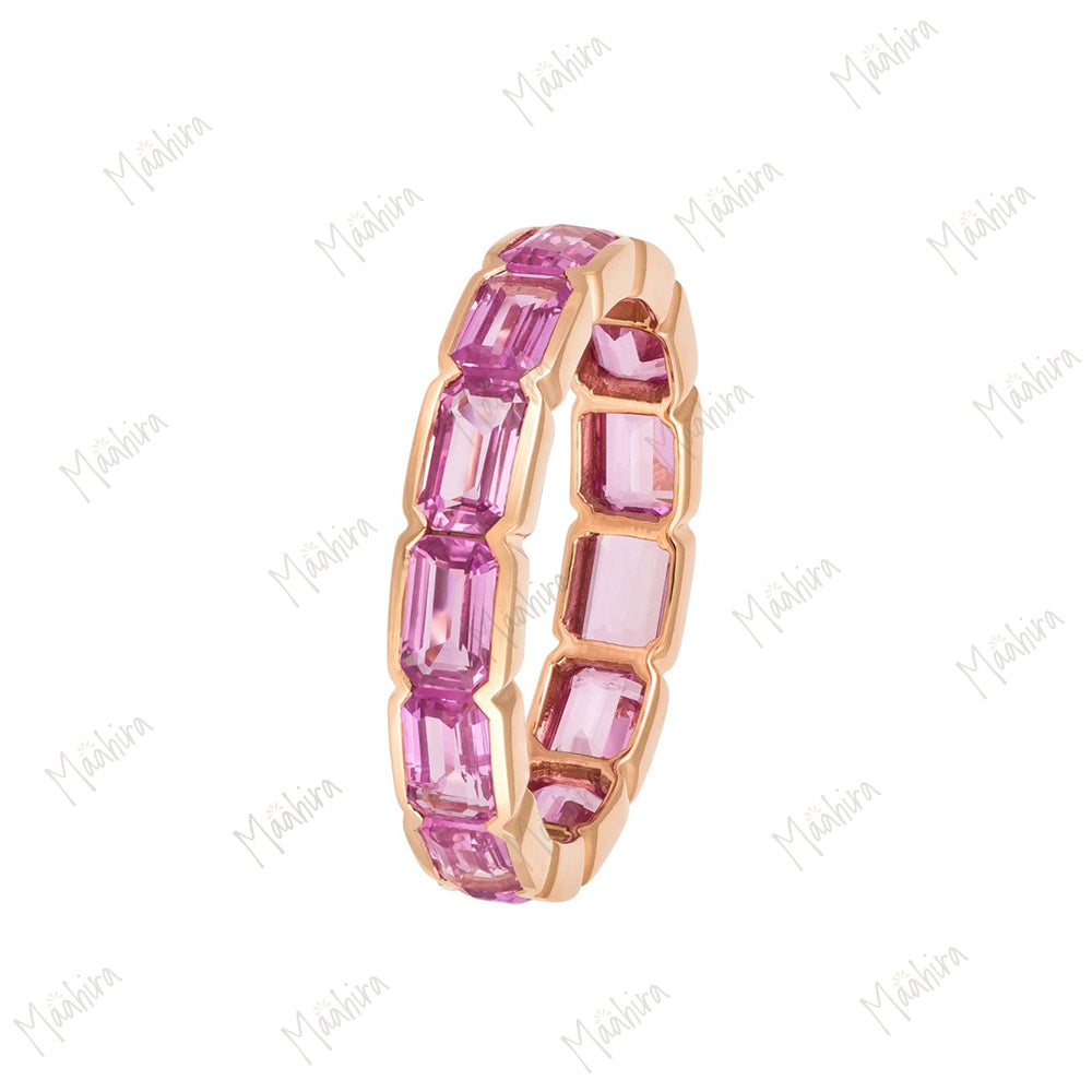 Emerald Cut Pink Sapphire Eternity Band Ring in US Size 6.5