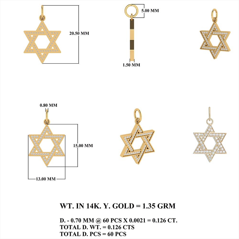 Diamond Star Of David Pendant 13mm