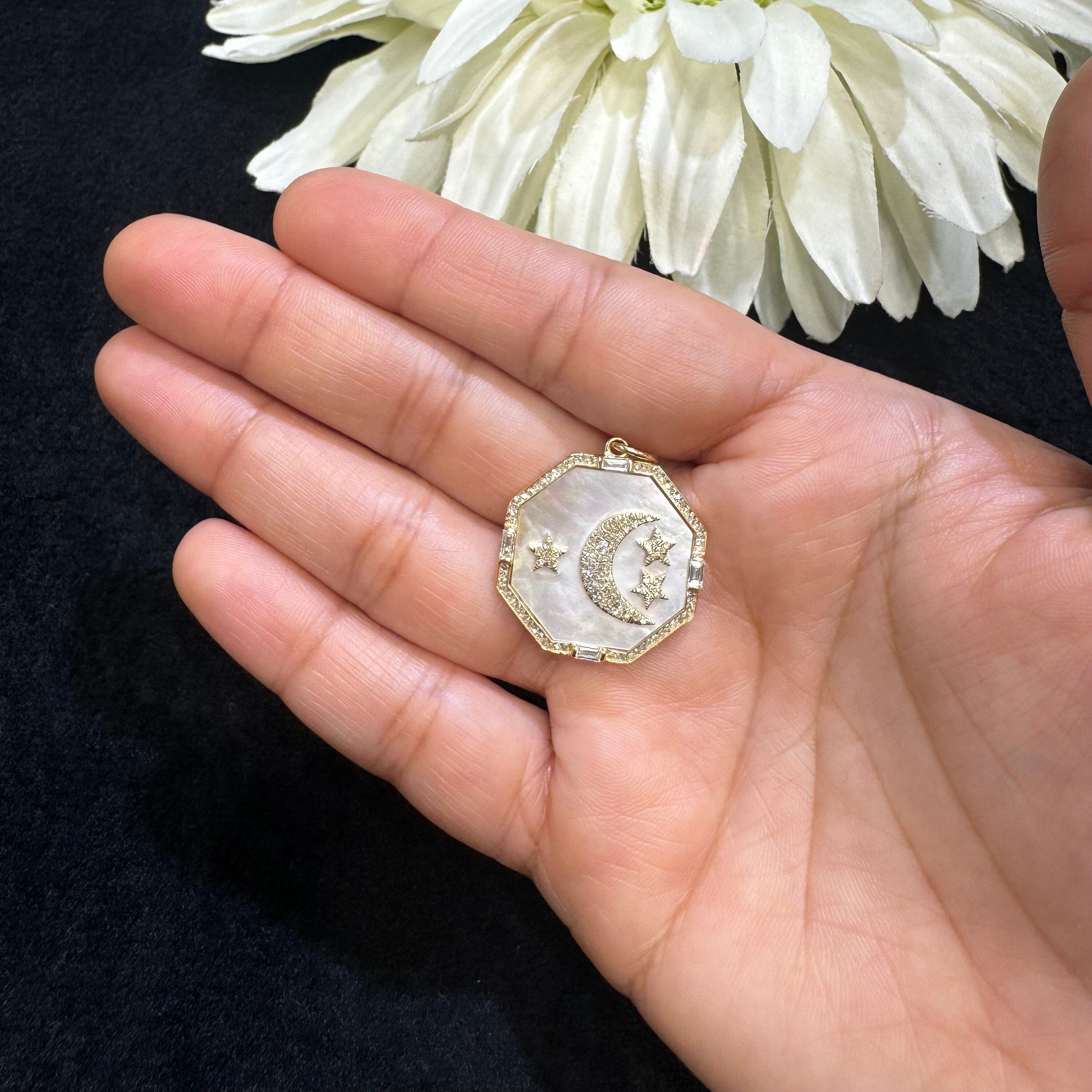Diamond & Mother Of Pearl Moon / Star Pendant