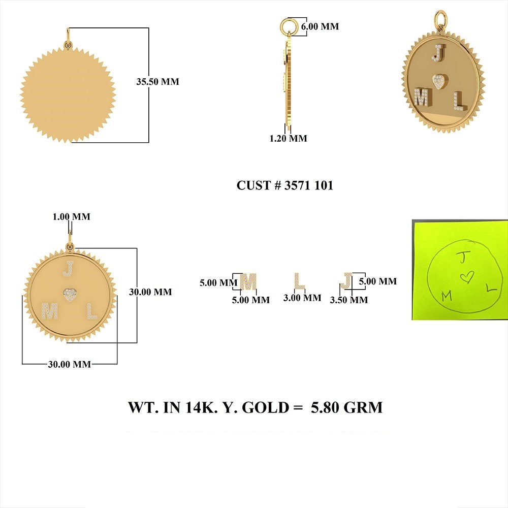 Diamond M J L Letter Pendant