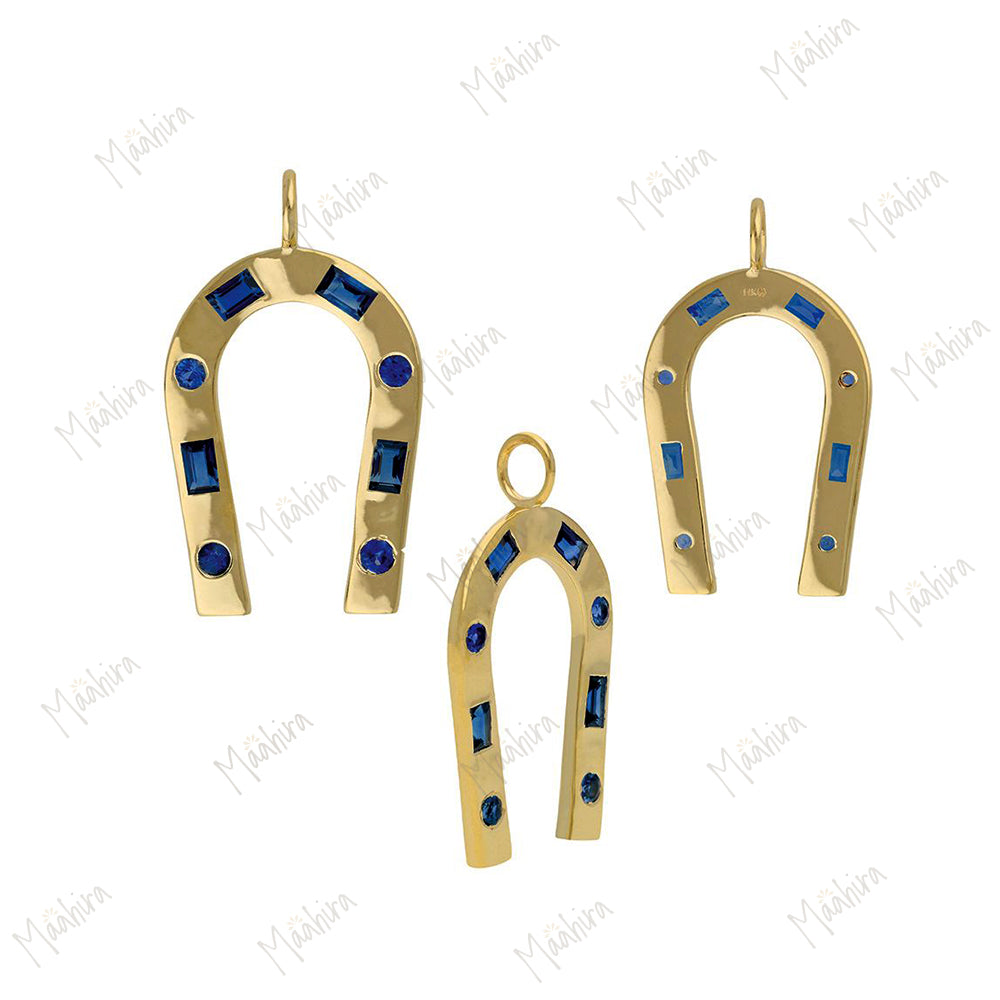 Blue Sapphire Horse Shoe Charm