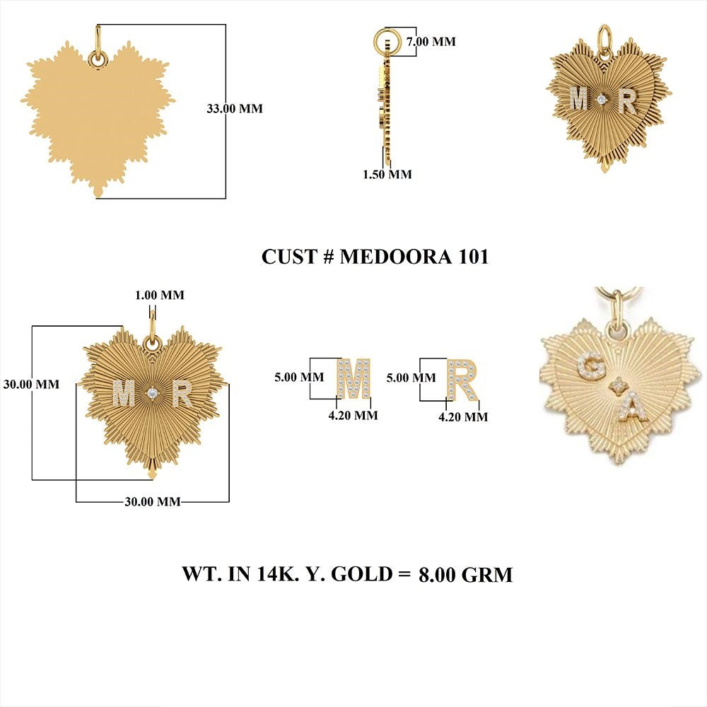 Diamond M R Letter Heart Pendant 30x30mm