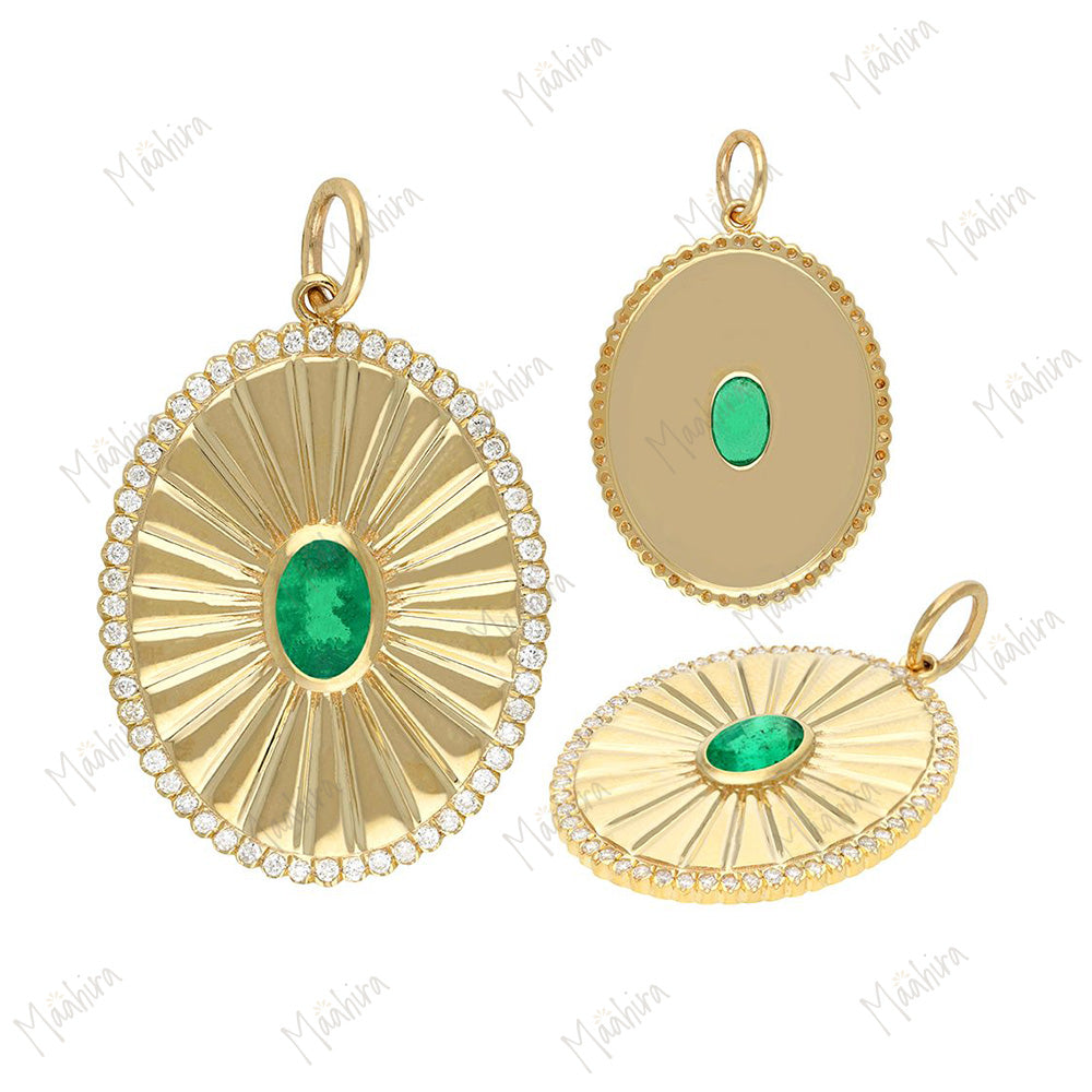 Oval Diamond & Emerald Pendant 20x25mm