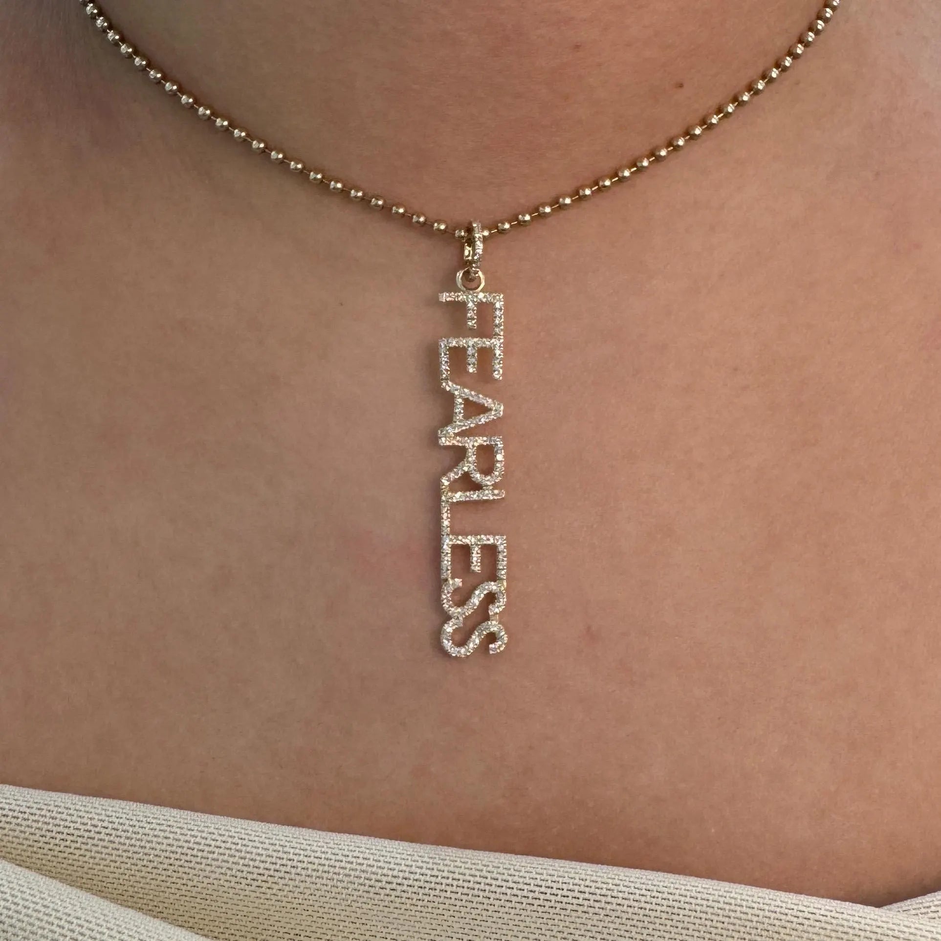 Diamond FEARLESS Word Pendant