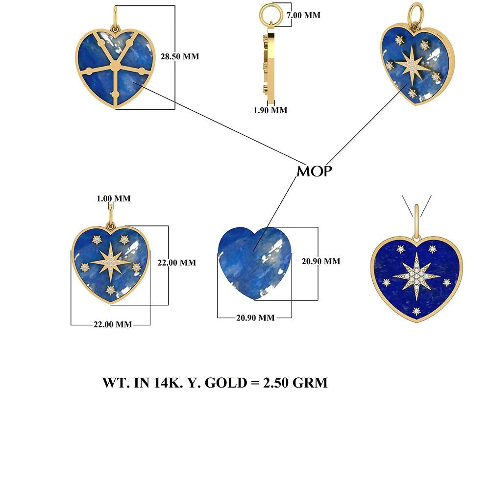 Diamond Mother of Pearl Heart Pendant 22x22mm