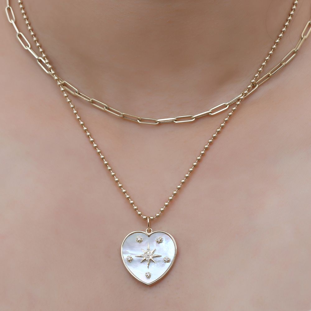 Diamond Mother of Pearl Heart Pendant 22x22mm