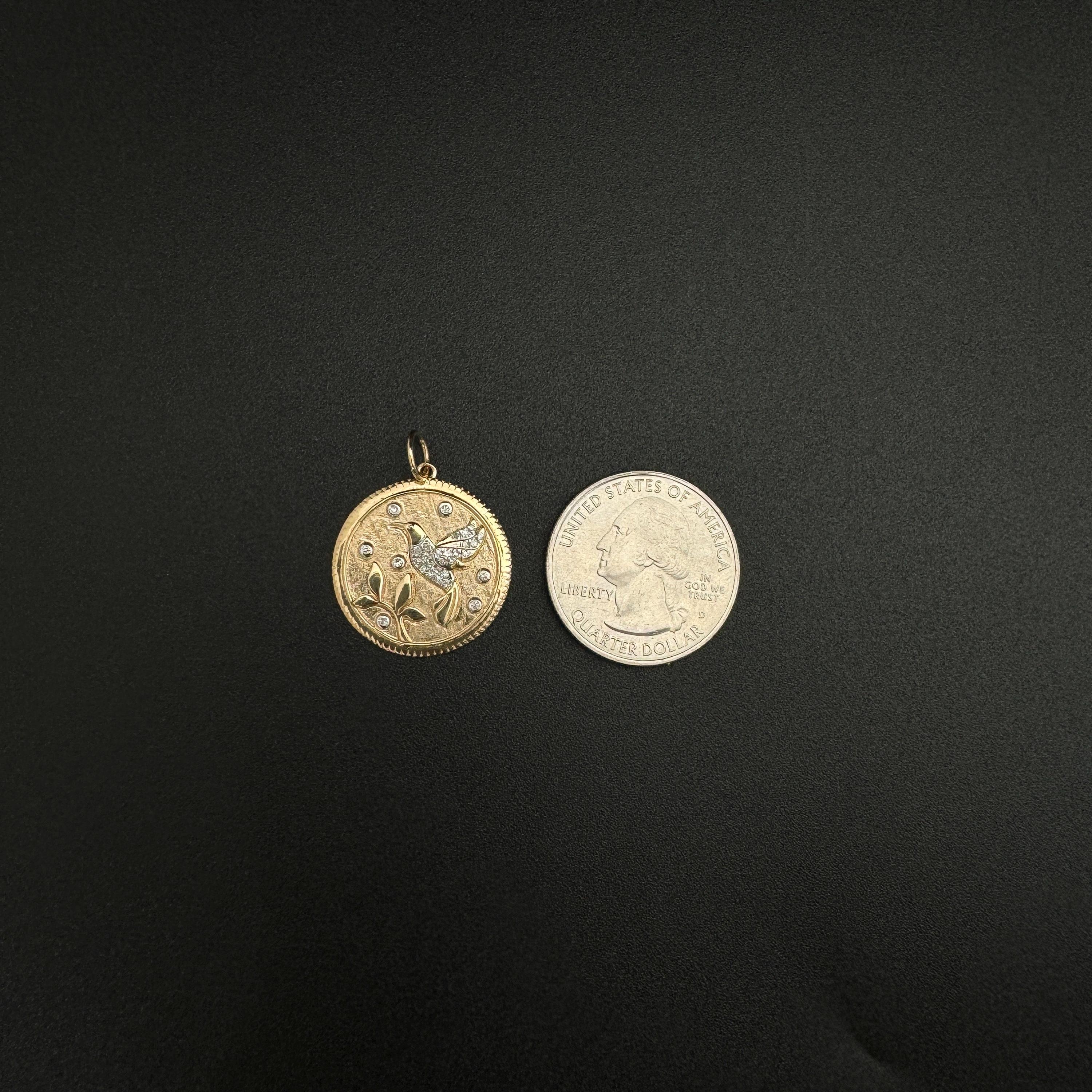 Diamond Round Flying Bird Pendant 22mm
