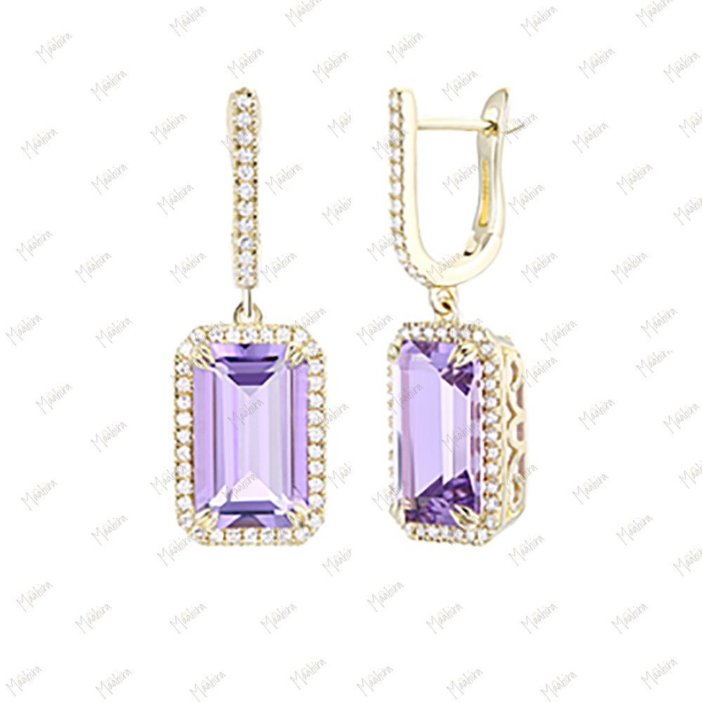 Diamond & Amethyst Dangling Earrings 11.5x9.8mm
