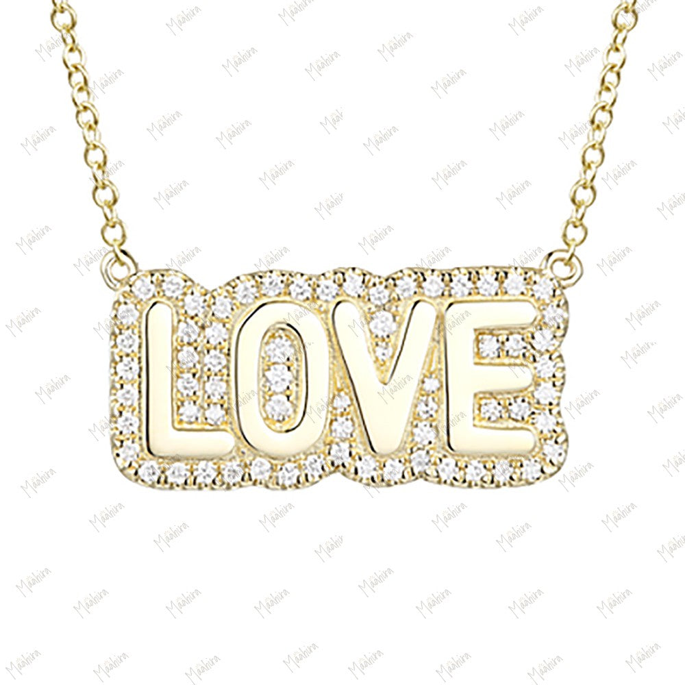 Diamond Bubble Love Pendant Necklace 16"17"18"