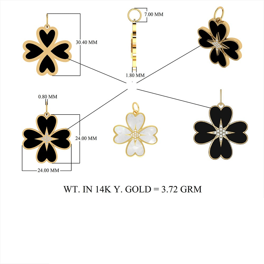 Diamond Mother of Pearl Four Leaf Clover Pendant 24mm