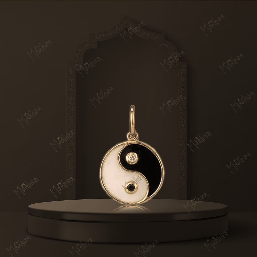 Diamond Black & White Enamel Ying Yang Pendant 12mm