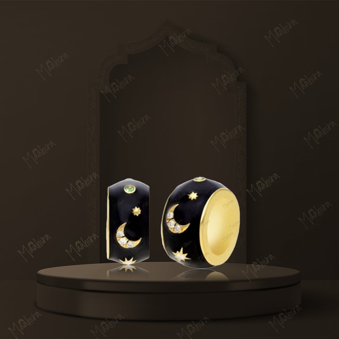 14k Gold Diamond & Emerald Black Enamel Rondelle Bead / Roundel Bead 5.20x9mm