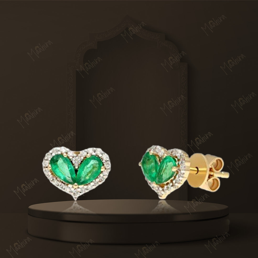 Diamond Emerald Heart-Shaped Studs-7.70x9.20mm