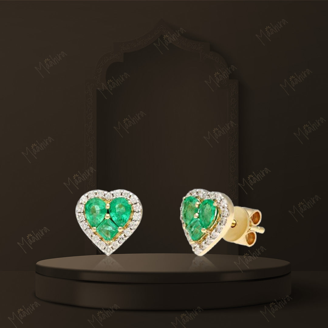 Diamond Emerald Heart-Shaped Studs-9x9.20mm