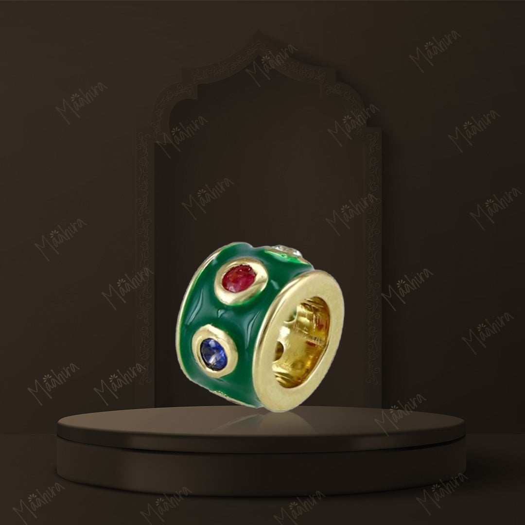 Green Enamel Diamond Roundel Bead 4.70x7mm