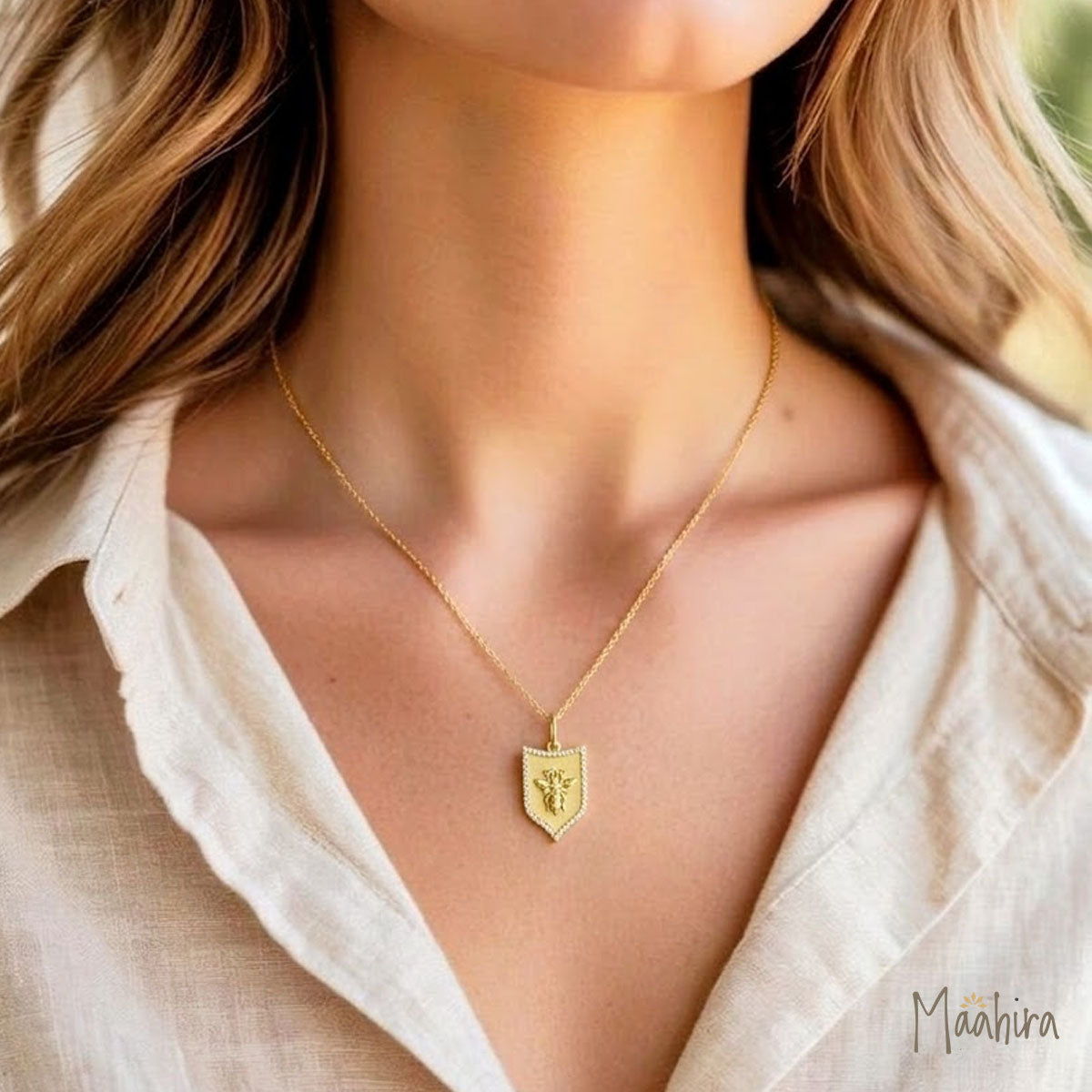 Bee shield diamond Pendant