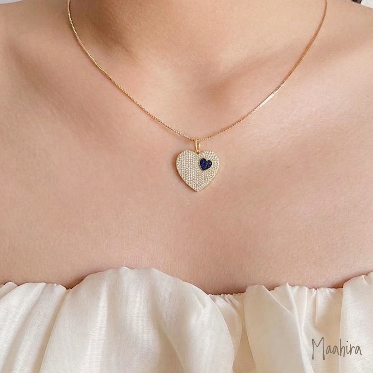 Blue Sapphire Heart in Heart Pendant