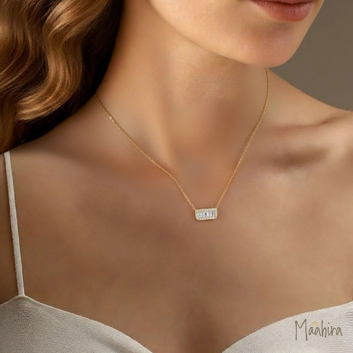 Diamond Baguette Bar Necklace