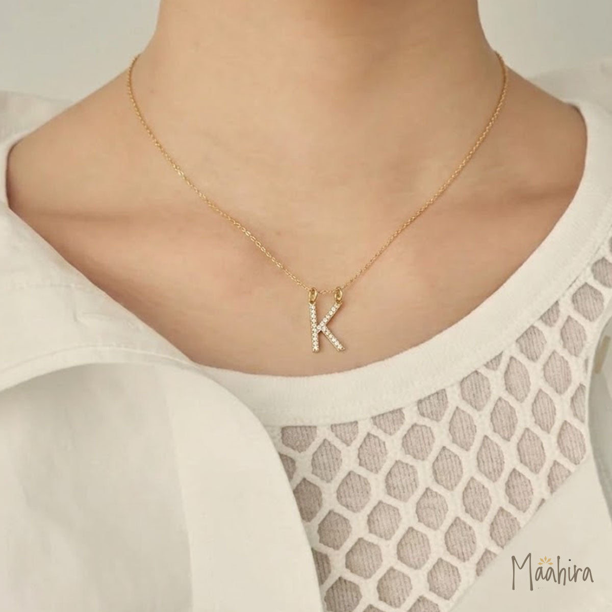 Diamond Initial pendant 15mm letter K