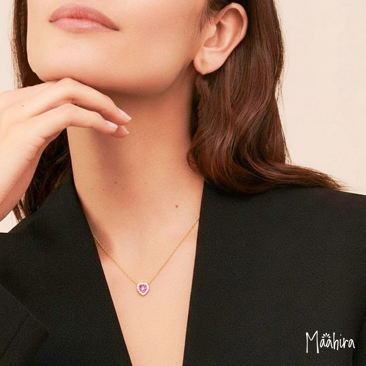 Diamond & Pink Sapphire Heart Necklace 5.75mm