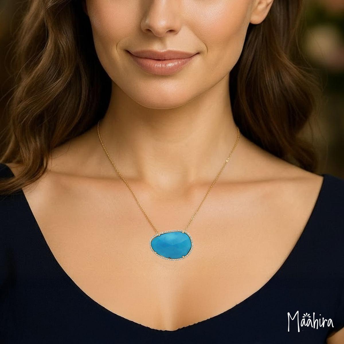 Dimond Turquoise Necklace 15.50x22mm