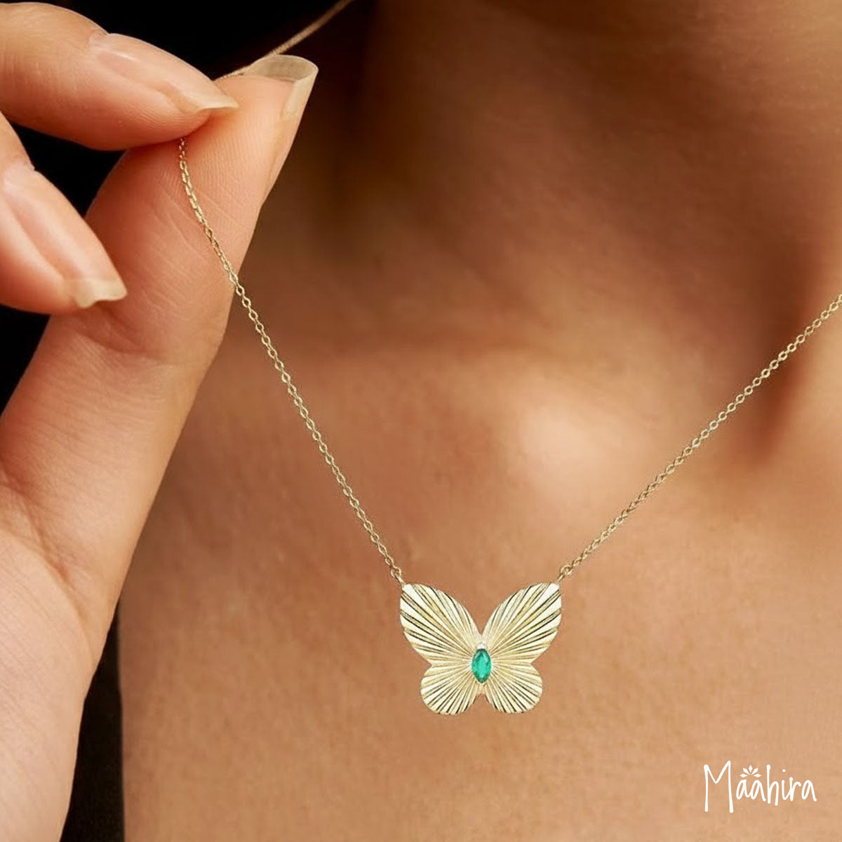 Emerald Butterfly Necklace 20x24mm
