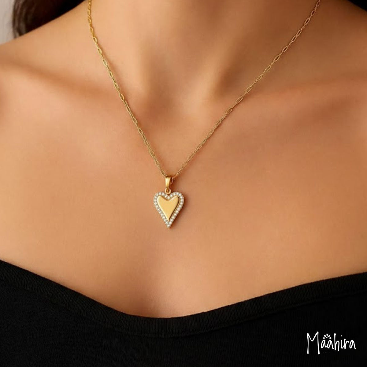 Gold Diamond Heart Pendant Necklace