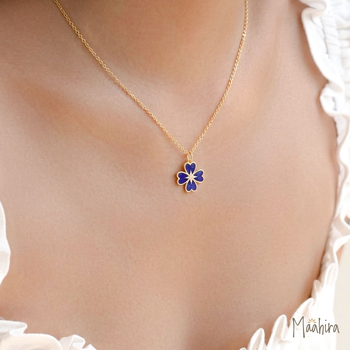 Lapis & Diamond Clover Pendant 24mm