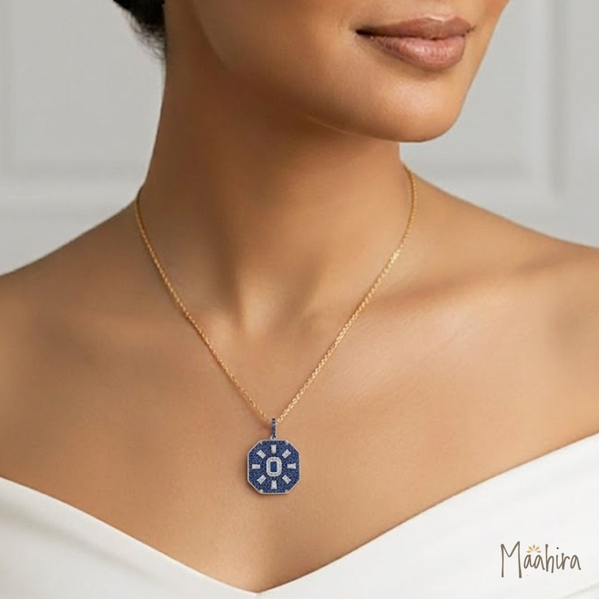 Diamond Blue Sapphire Octagon Pendant
