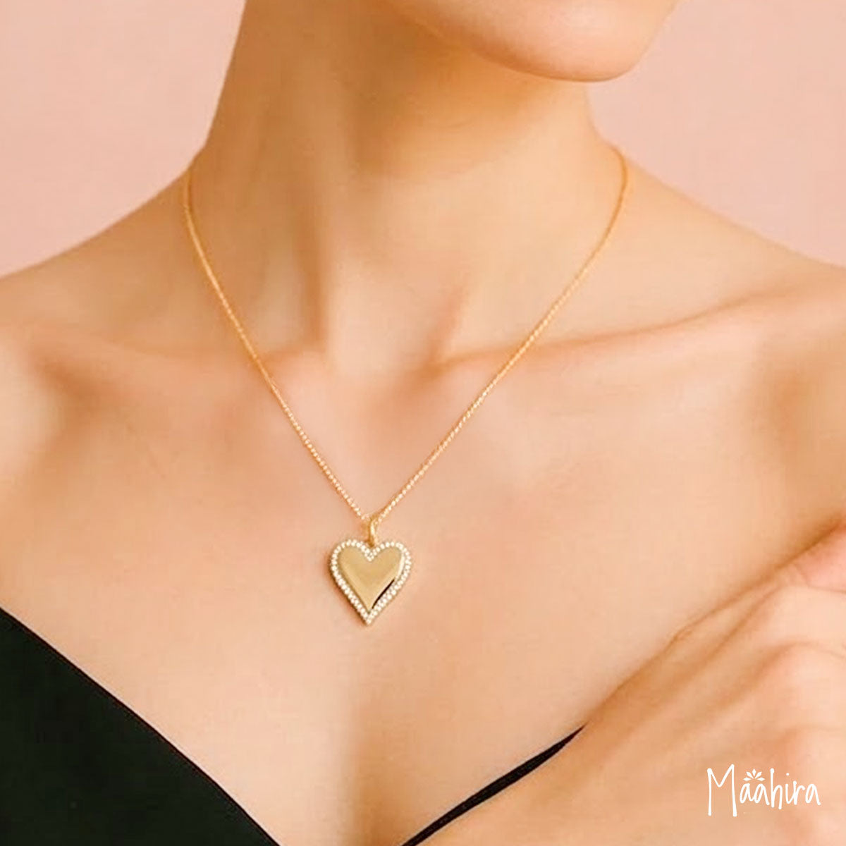 Diamond Border Heart Pendant 20mm