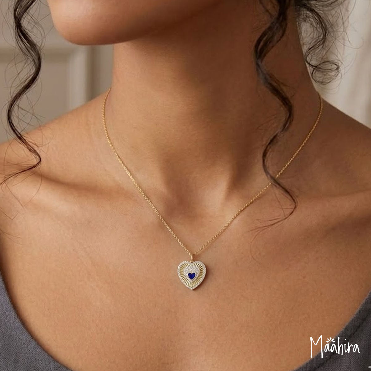 Diamond & Lapis Heart Pendant