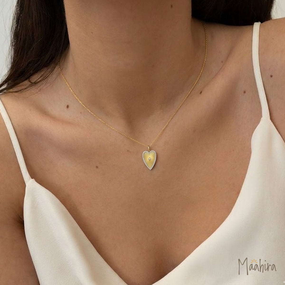 Diamond Long Heart Rays Pendant 25x12mm