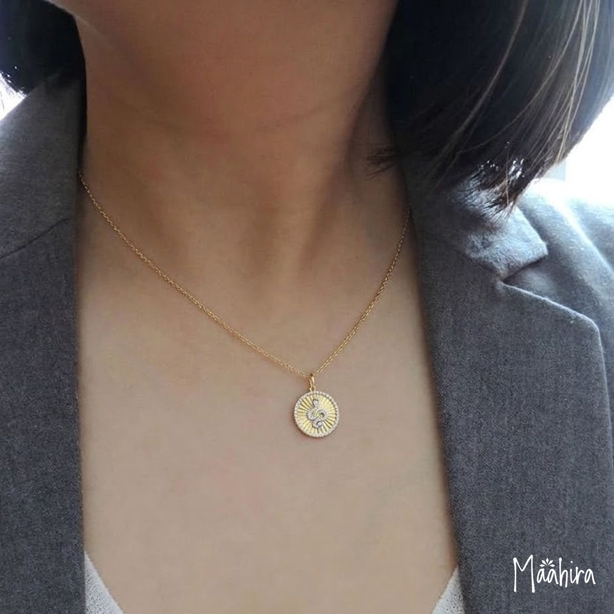 Diamond Snake Pendant With Black Diamond Eye 20mm