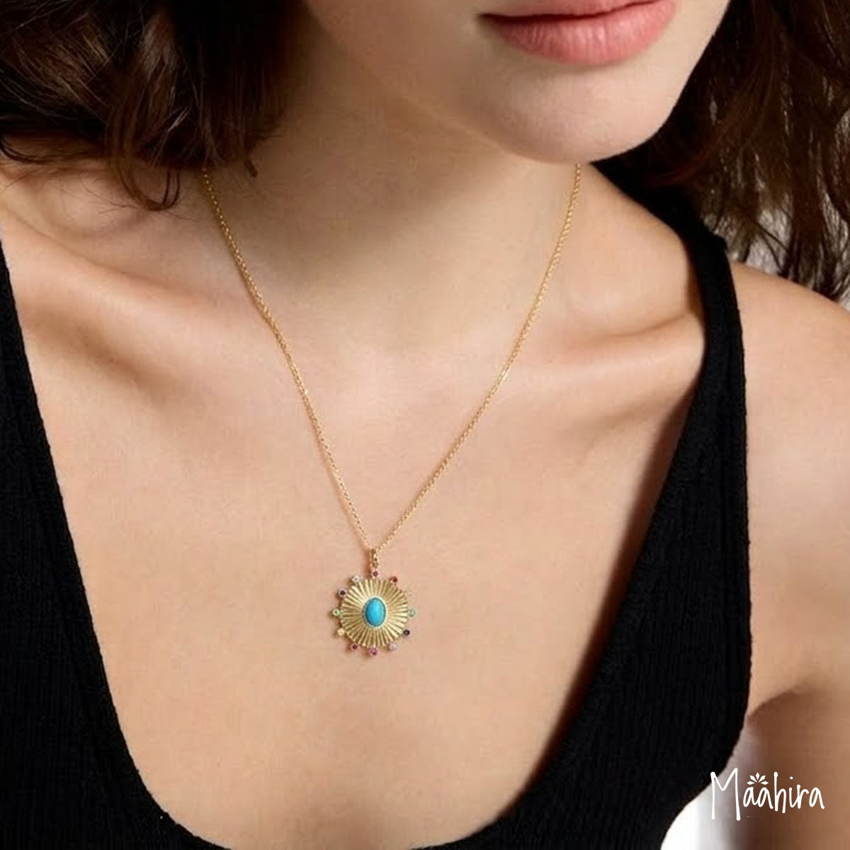 Lapis & Multicolor Sapphire Round Pendant 20mm