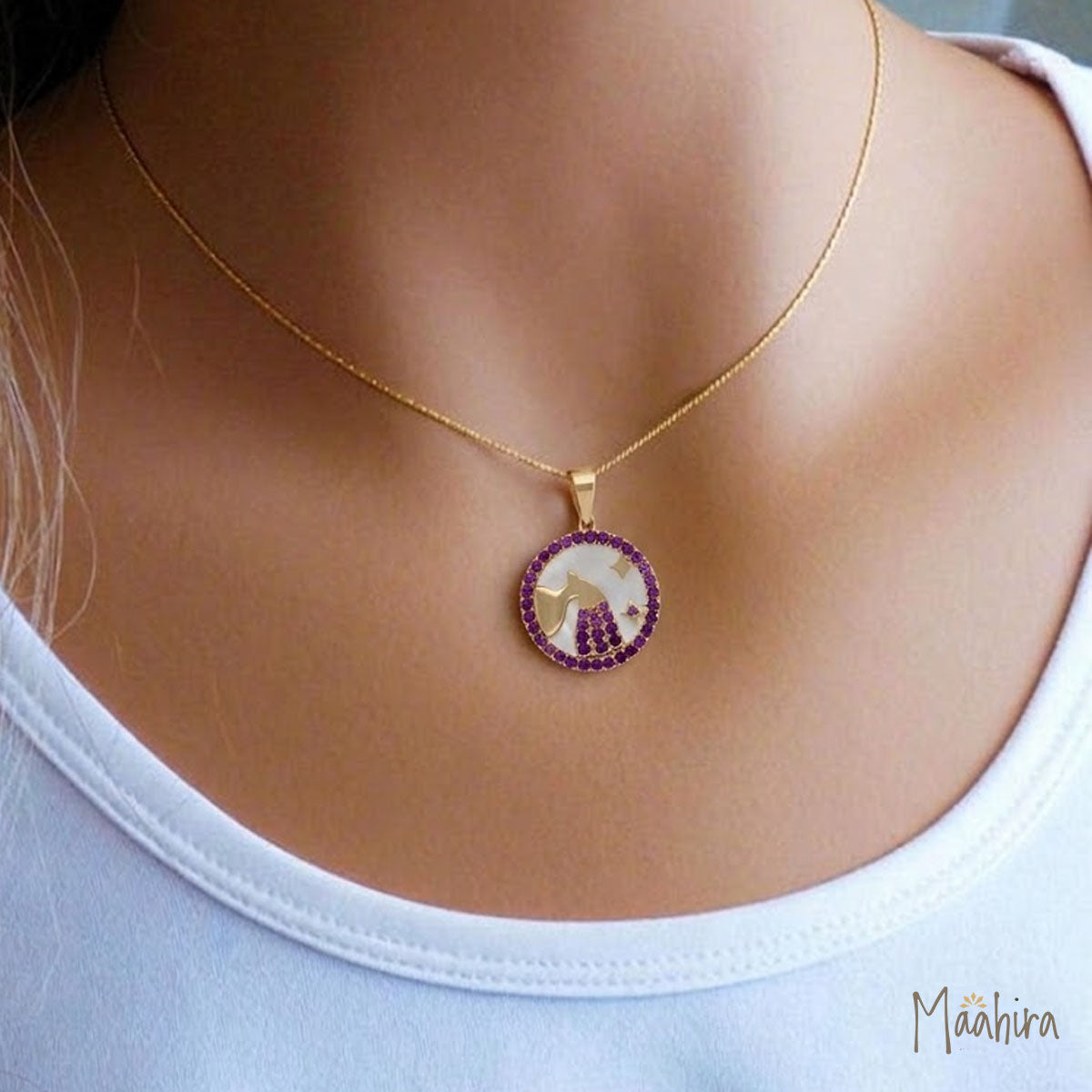 MOP & Moissanite Aries Zodiac Pendant 24.50mm