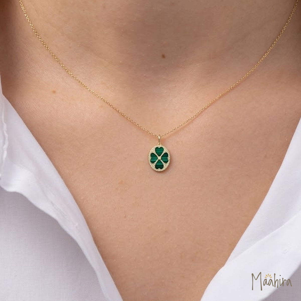 Malachite & Diamond Clover Pendant