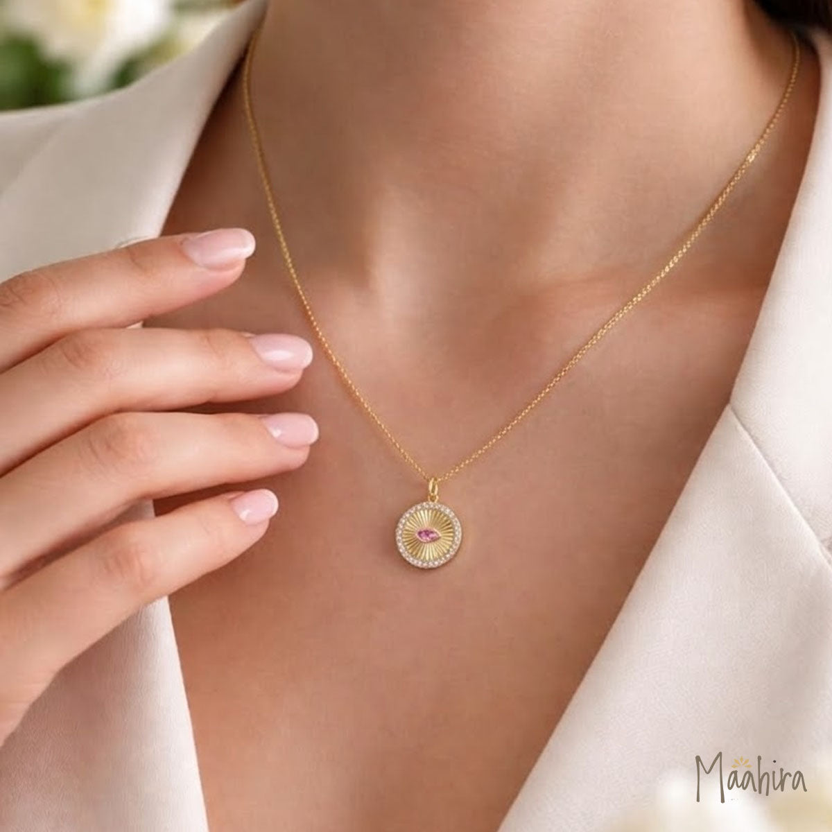 Round Diamond & Emerald Pendant 20mm