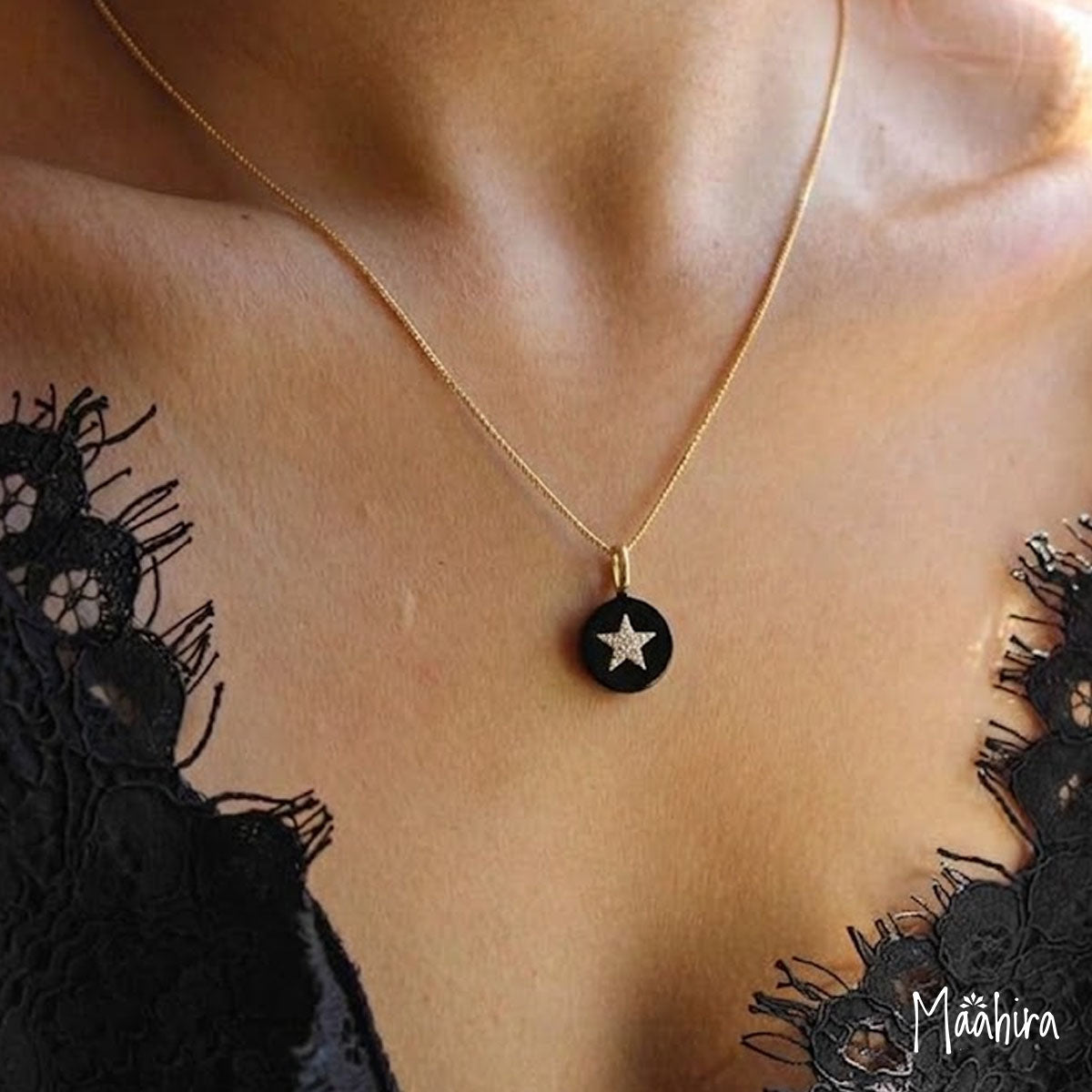 Star Pendant On Black Onyx Piece