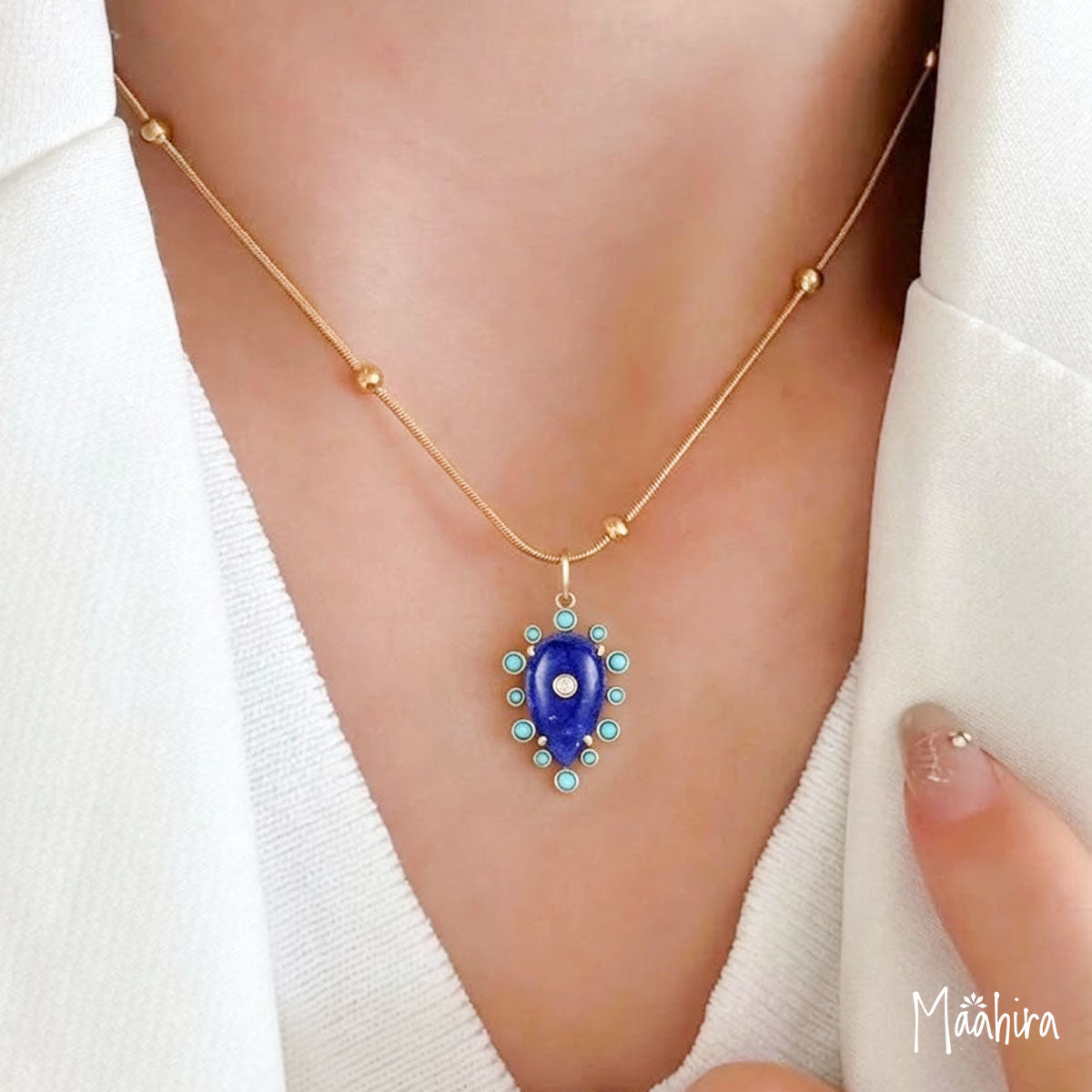 Turquoise & Diamond Lapis Pendant 26.9X16.5mm