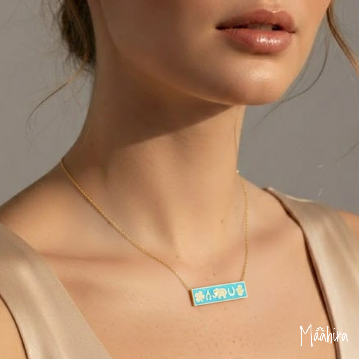 Turquoise Five Charms Bar Necklace