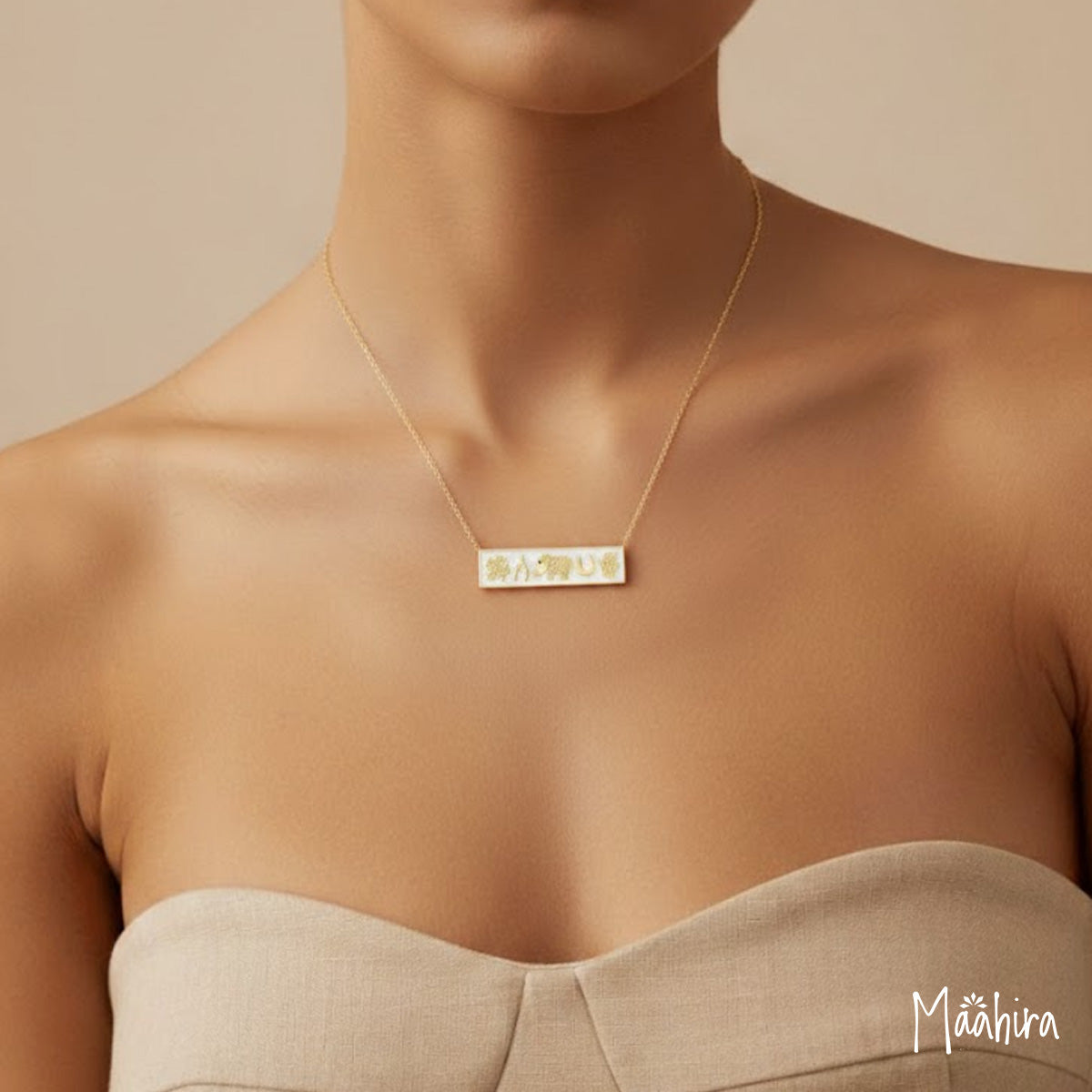 White Five Charms Bar Necklace