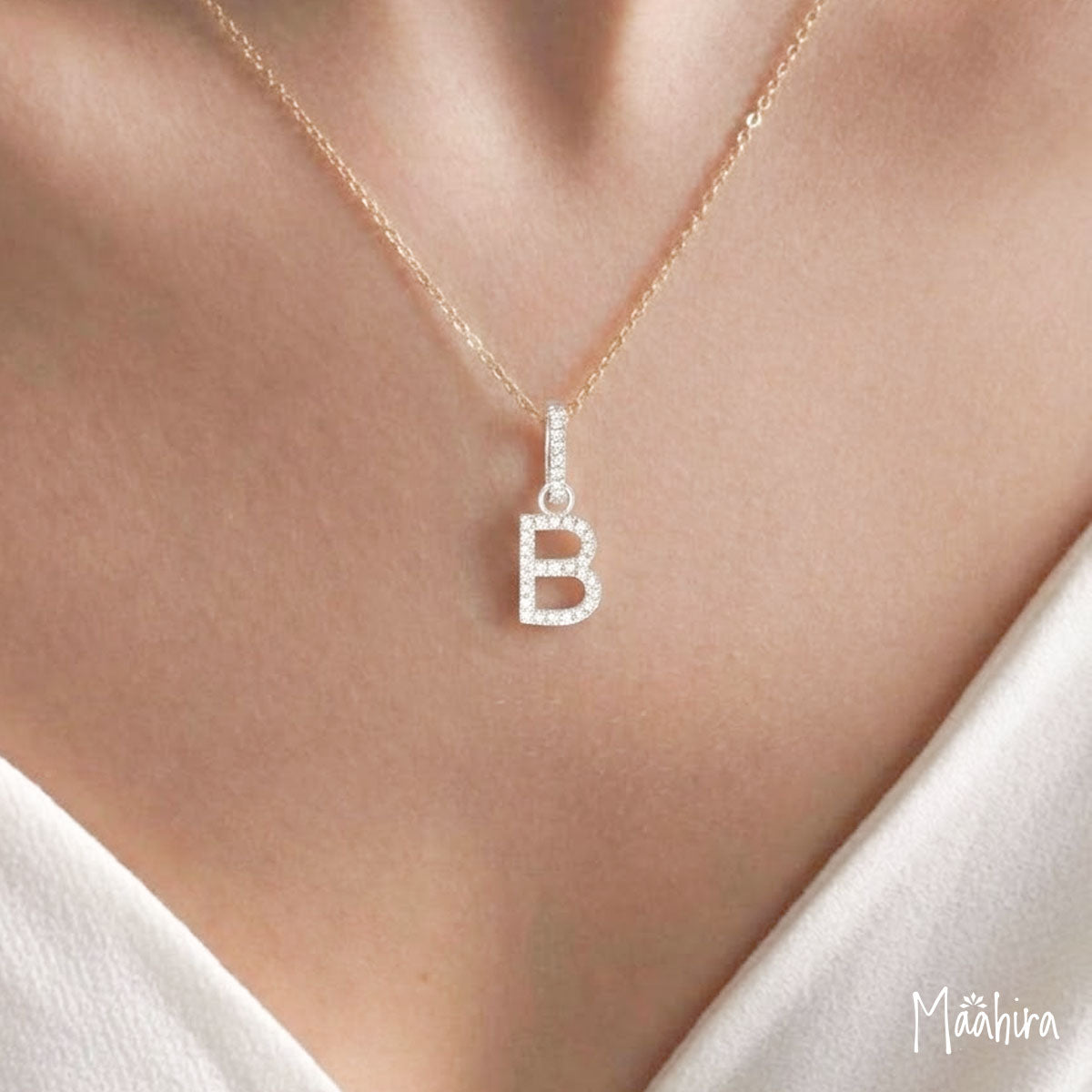 White Gold Diamond 'B' Letter Charm with Click Lock