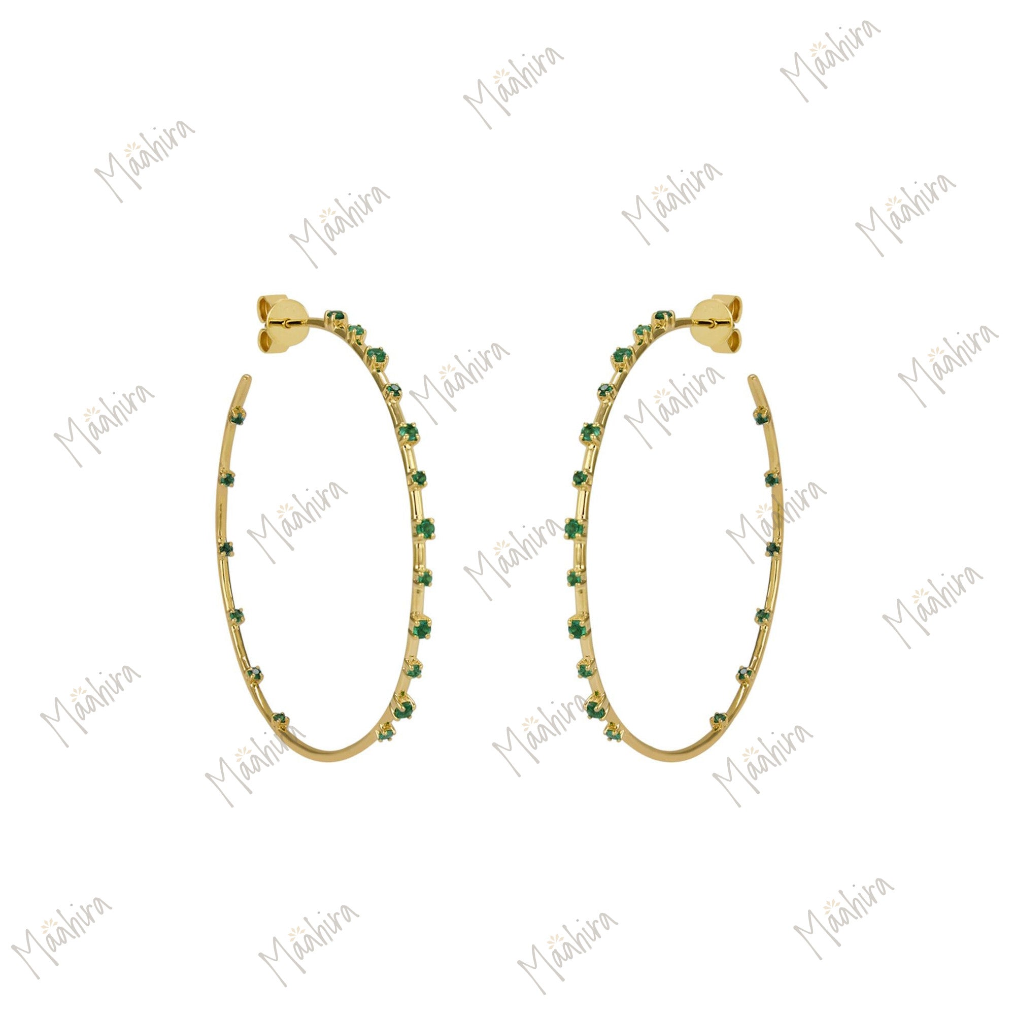 Sparkling Diamond Hoop Earring With Emerald On Outer